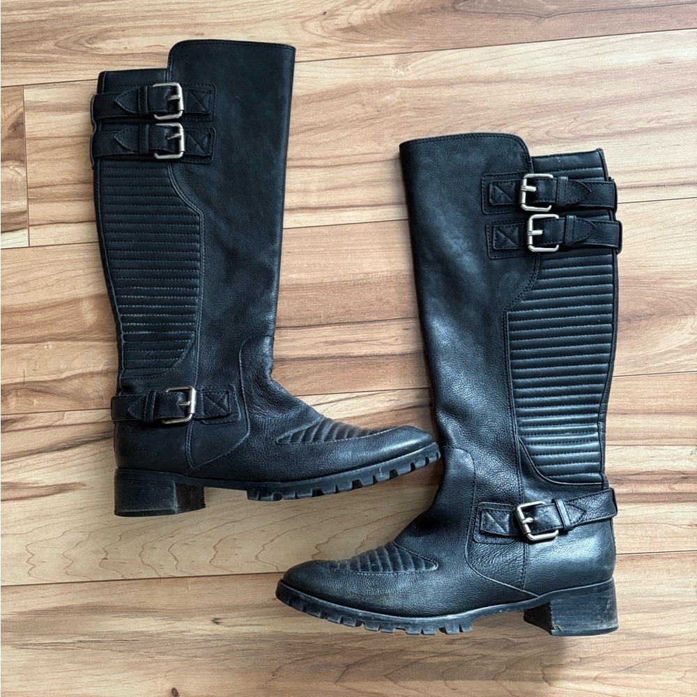 bcbgmaxazria Black leather Buckle moto Boots - women’s size 9